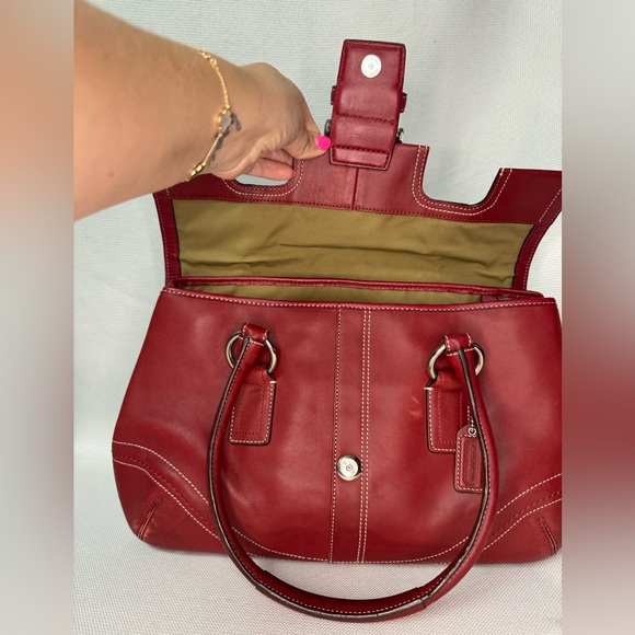 SOLD Coach Red Leather Shoulder Bag w/Large Silver Buckle GUC #10913 - Picture 6 of 13